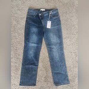 Risen skinny dark wash denim no distressing criss cross front size 15/32